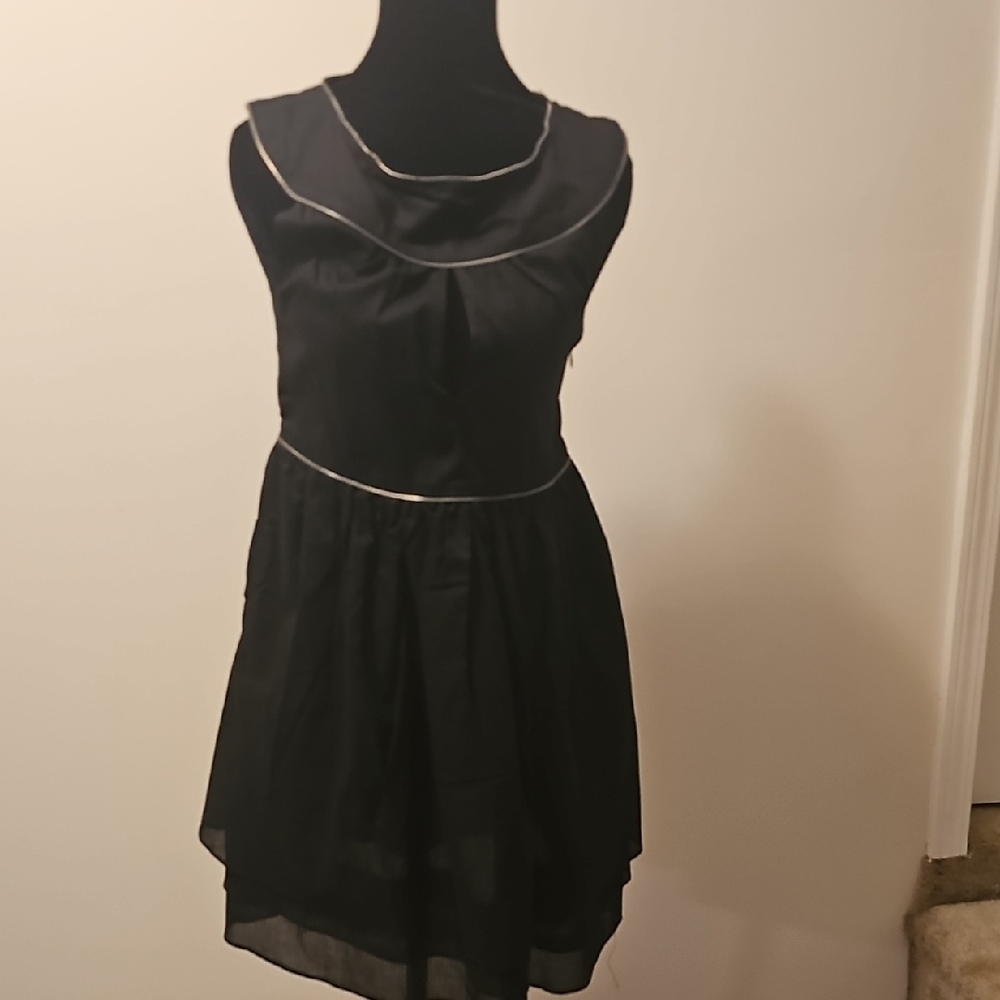 Black and Silver Fit and Flare Mini Dress with Sailor Collar
